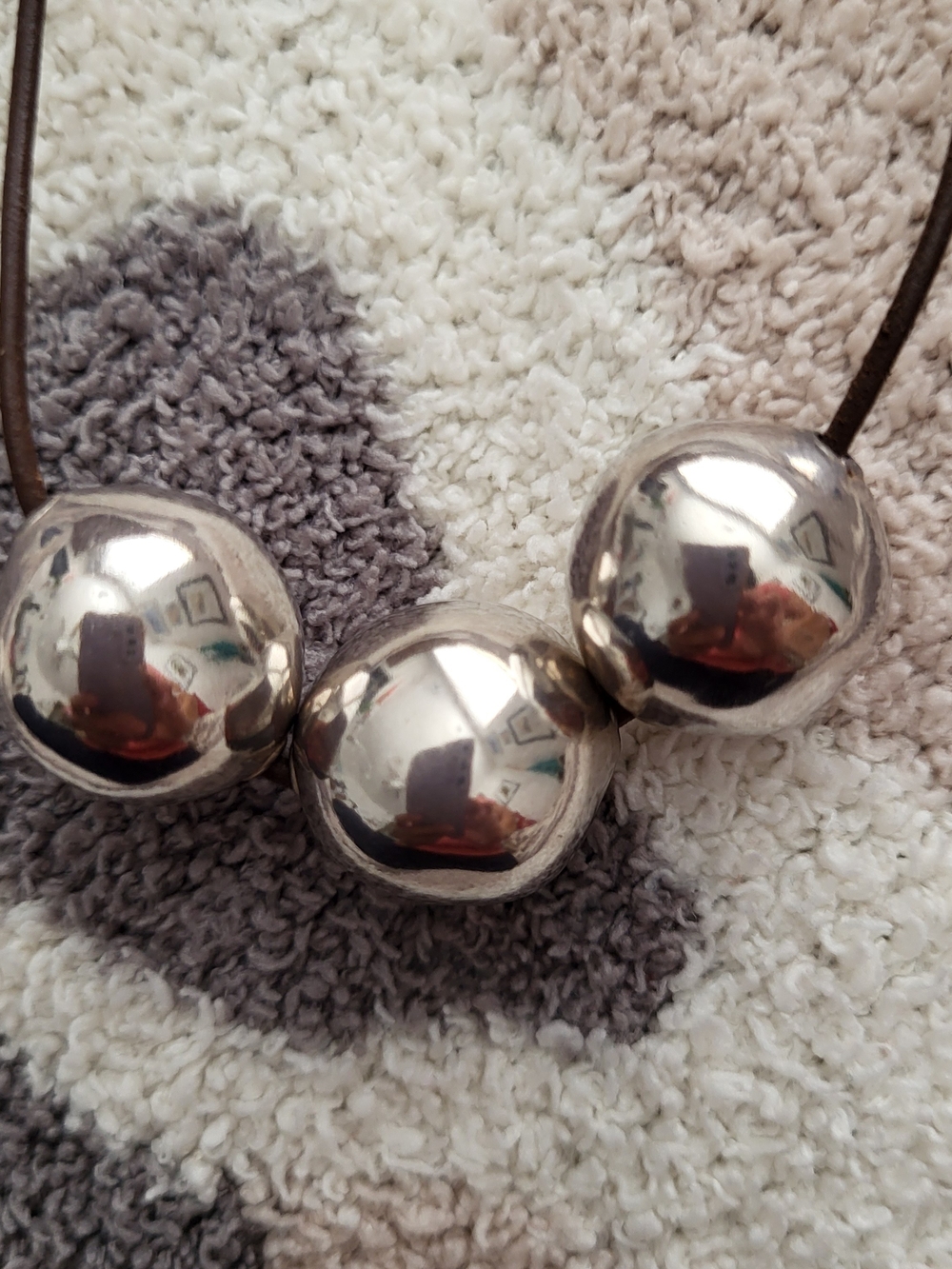 Silpada Sterling Silver Three Bead Necklace on Leather Chain